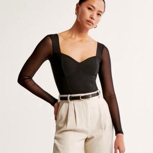 Abercrombie Long-Sleeve Mesh Crepe Sweetheart Bodysuit
